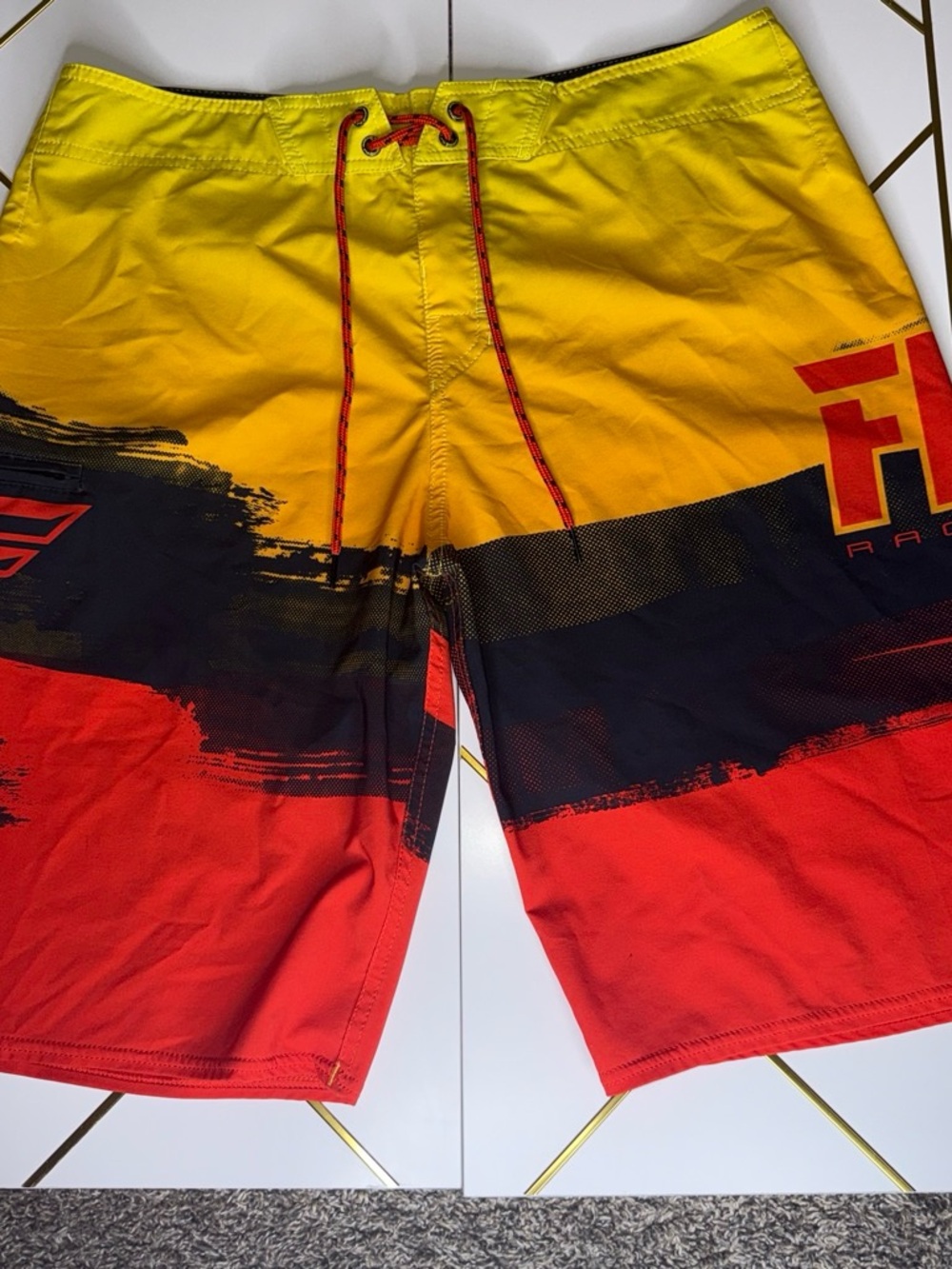 Men's Yellow Black Fly Racing Red Gradient board Trunks